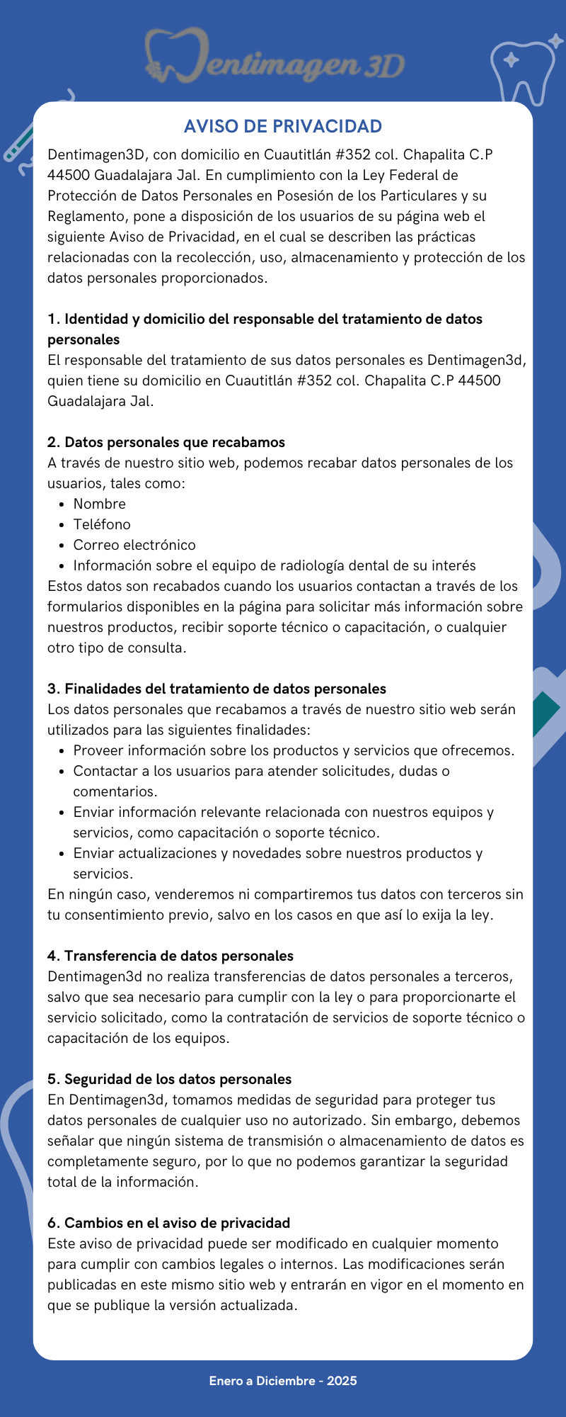 AVISO DE PRIVACIDAD DENTIMAGEN 3D